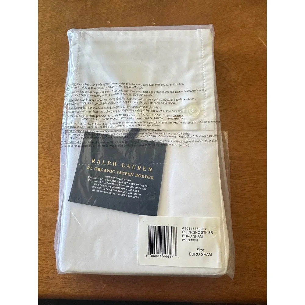Ralph Lauren‎ Organic Cotton Sateen Border Euro Pillow Sham Parchment
